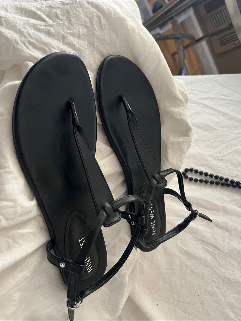 Nine West Black Minimalist T-Strap Sandals